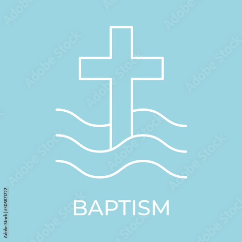 christian cross in a wavy water, concept of Baptism- vector illustration