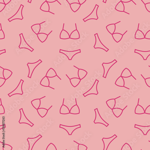pink seamless pattern with bikini icon, summer, vacation background, great for wrapping, textile, wallpaper, greeting card- vector illustration