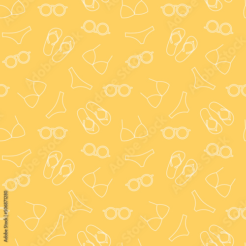 summer seamless pattern with bikini  flip flops and sunglasses  summer  vacation background  great for wrapping  textile  wallpaper  greeting card- vector illustration