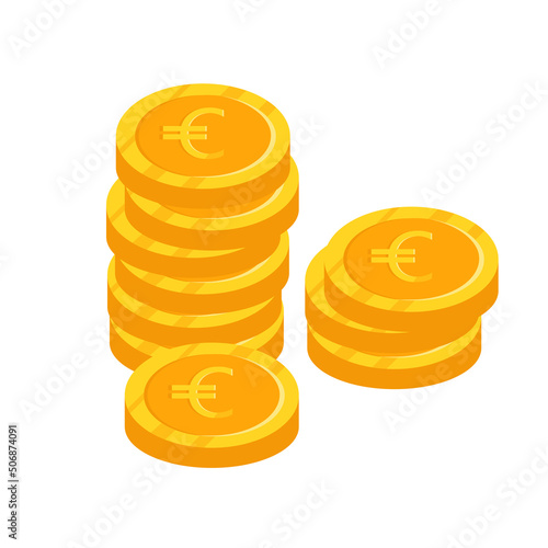 Gold euro handful of coins. Vector flat illustration