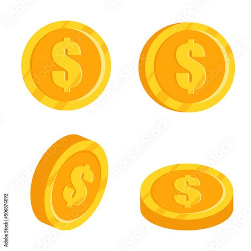 Gold dollar isolated coin symbol. Vector illustration
