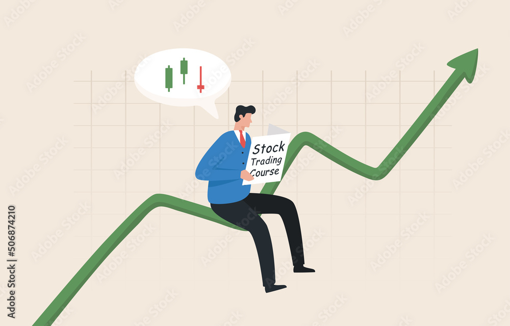 Stock market beginner. Finance or investment specialist investment for beginners stock market investment. An investor sits on a stock chart with a candlestick guide book. Stock market beginner. Finance or investment specialist investment for beginners stock market investment. An investor sits on a stock chart with a candlestick guide book.