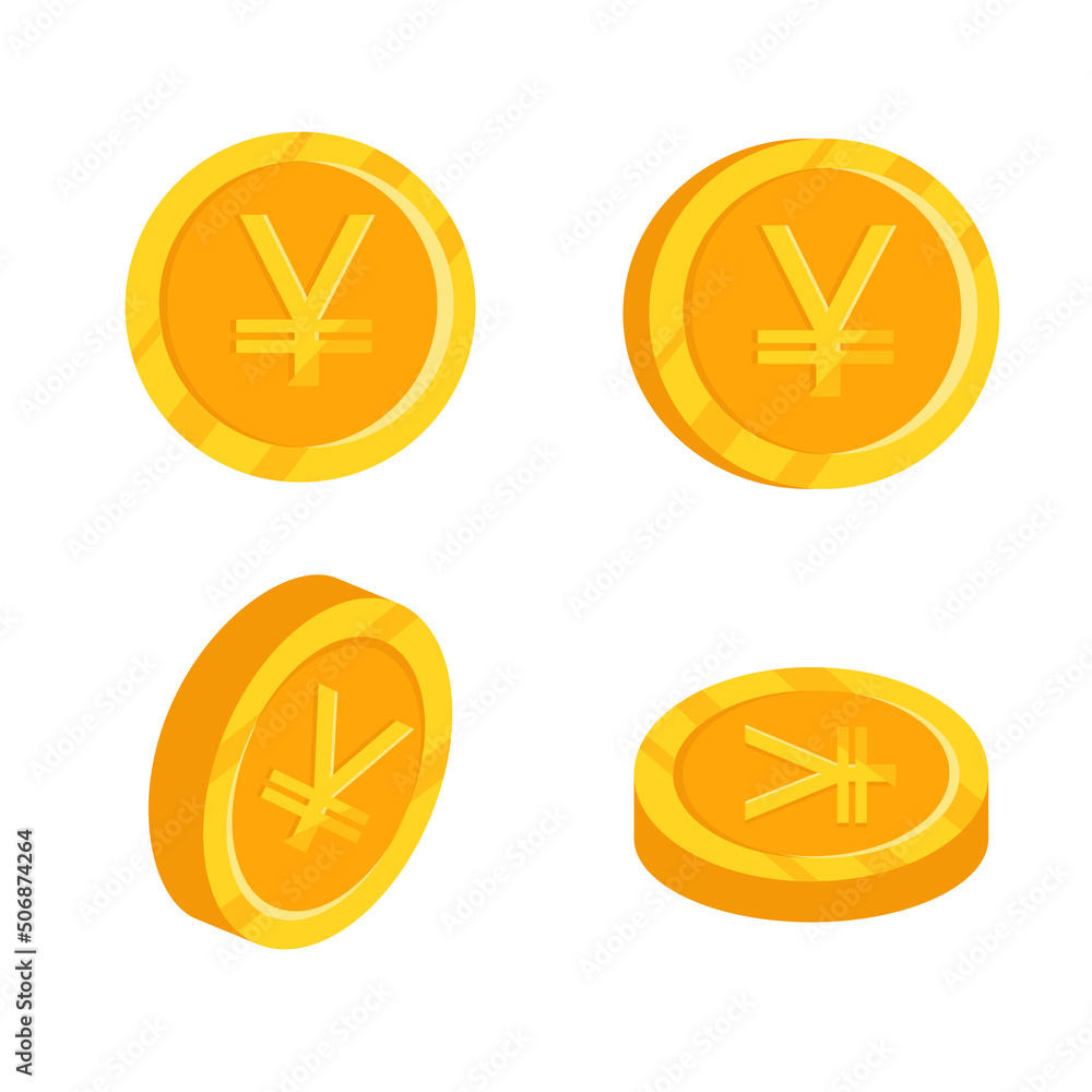 Golden yen single coin. Vector illustration Golden yen single coin. Vector illustration