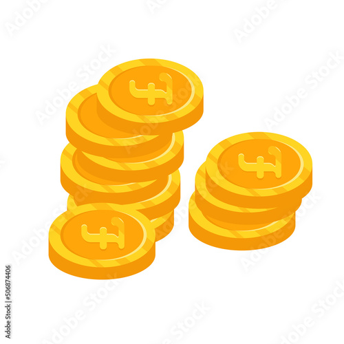 Gold handful of pound coins. Vector flat illustration