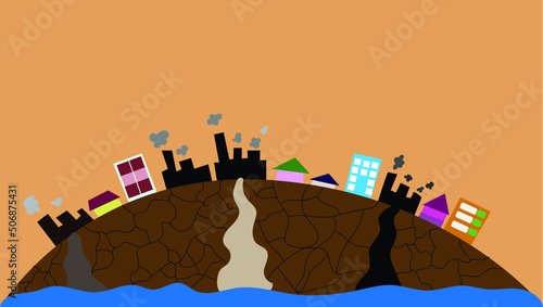 Illustration of earth being polluted and destroyed by human activity, concept of environmental