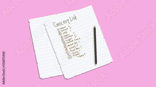 Grocery List on line paper with a pencil next to it