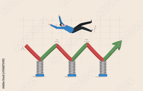 Sideway Trend, Market conditions are unstable and volatile. Price chart direction. Travel in an adjustable pattern to the side, up and down in the frame. photo