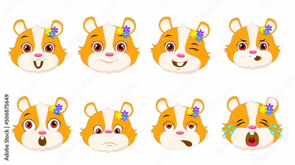 kawaii emotions on a funny hamster face kawaii emotions on a funny hamster face