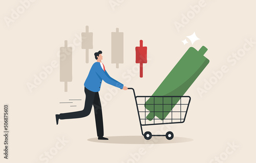 Buy the dip. Successful traders buy when the price is down. Buy the stock when the price is falling. Profitable strategy in a down market. Profit from the market collapse concept. vector illustration