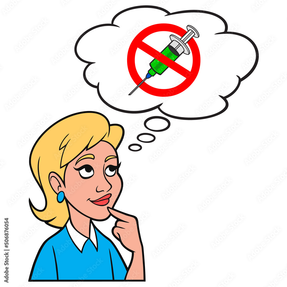 Girl thinking about Vaccine Side Effects - A cartoon illustration of a Girl thinking about Vaccine Side Effects.