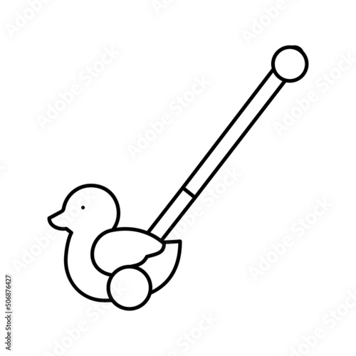 duck stick push toy line icon vector illustration