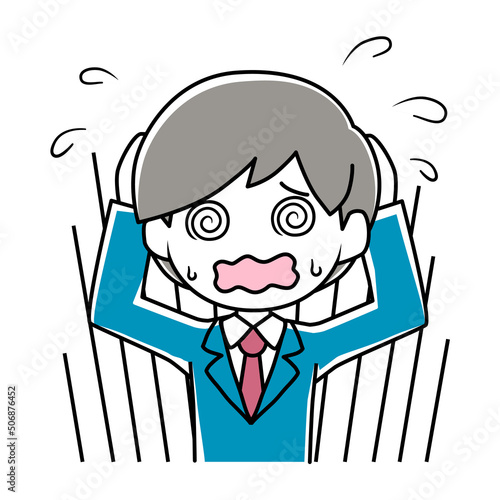 パニックを起こす男性のイラスト