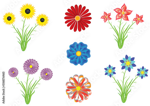 Fototapeta Naklejka Na Ścianę i Meble -  A set of variations of garden flower bouquets. Vector. Collection of isolated bouquets and flowers in vector and jpg format.