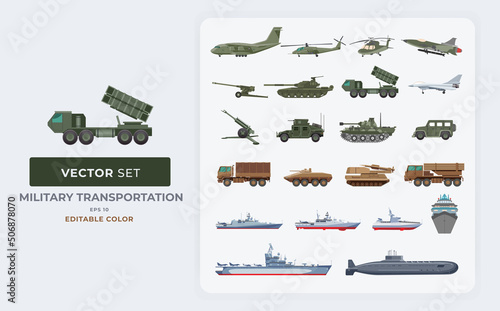 Military transportation flat vector illustration. Ukraine Russia Conflict. Color Editable eps 10.