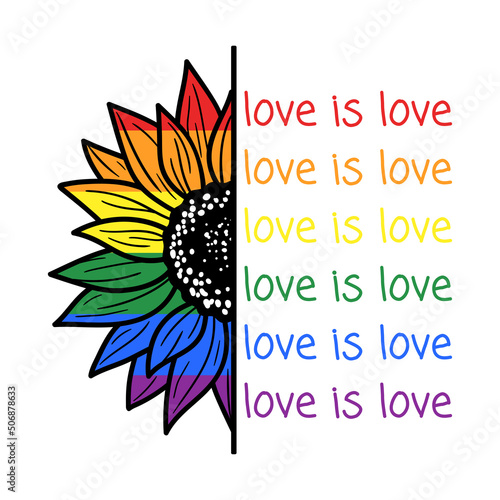 Wallpaper Mural Sunflower in the colors of rainbow flag with inscription Love is love. Rainbow sunflower flag. Vector flat illustration.  Torontodigital.ca