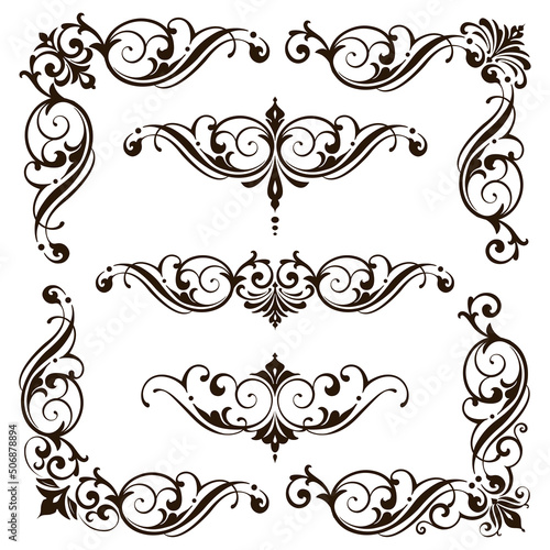 vintage design lace borders monogram logo andcorners Vector set art deco floral ornamentselements 