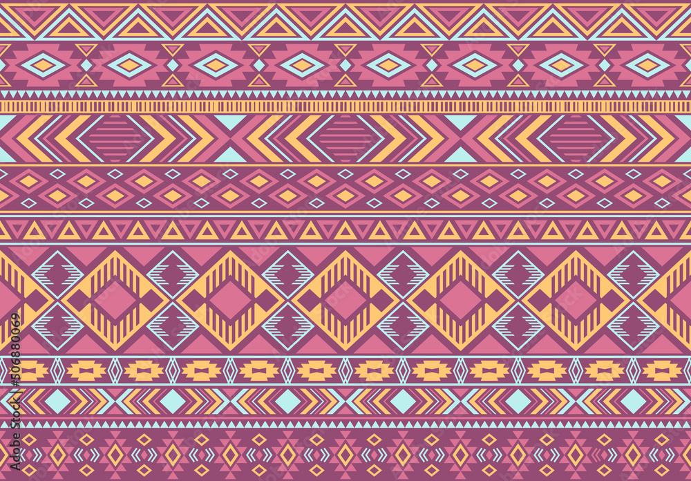 Indonesian pattern tribal ethnic motifs geometric seamless vector background. Fashionable ikat tribal motifs clothing fabric textile print traditional design with triangle and rhombus shapes.