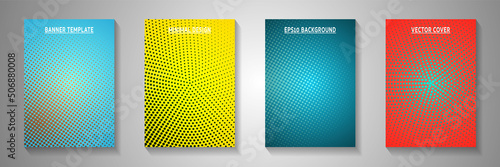 Random circle screen tone gradation cover templates vector batch. Medical banner faded screen tone