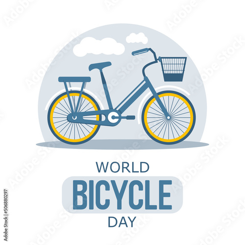 Vintage cruiser bike with clouds in background. World bicycle day. Vector illustration in flat cartoon style.