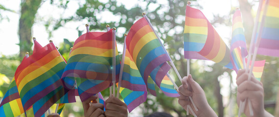 LGBT, pride, rainbow flag as a symbol of lesbian, gay, bisexual, transgender, and queer pride parade and LGBTQ social movements in June month
