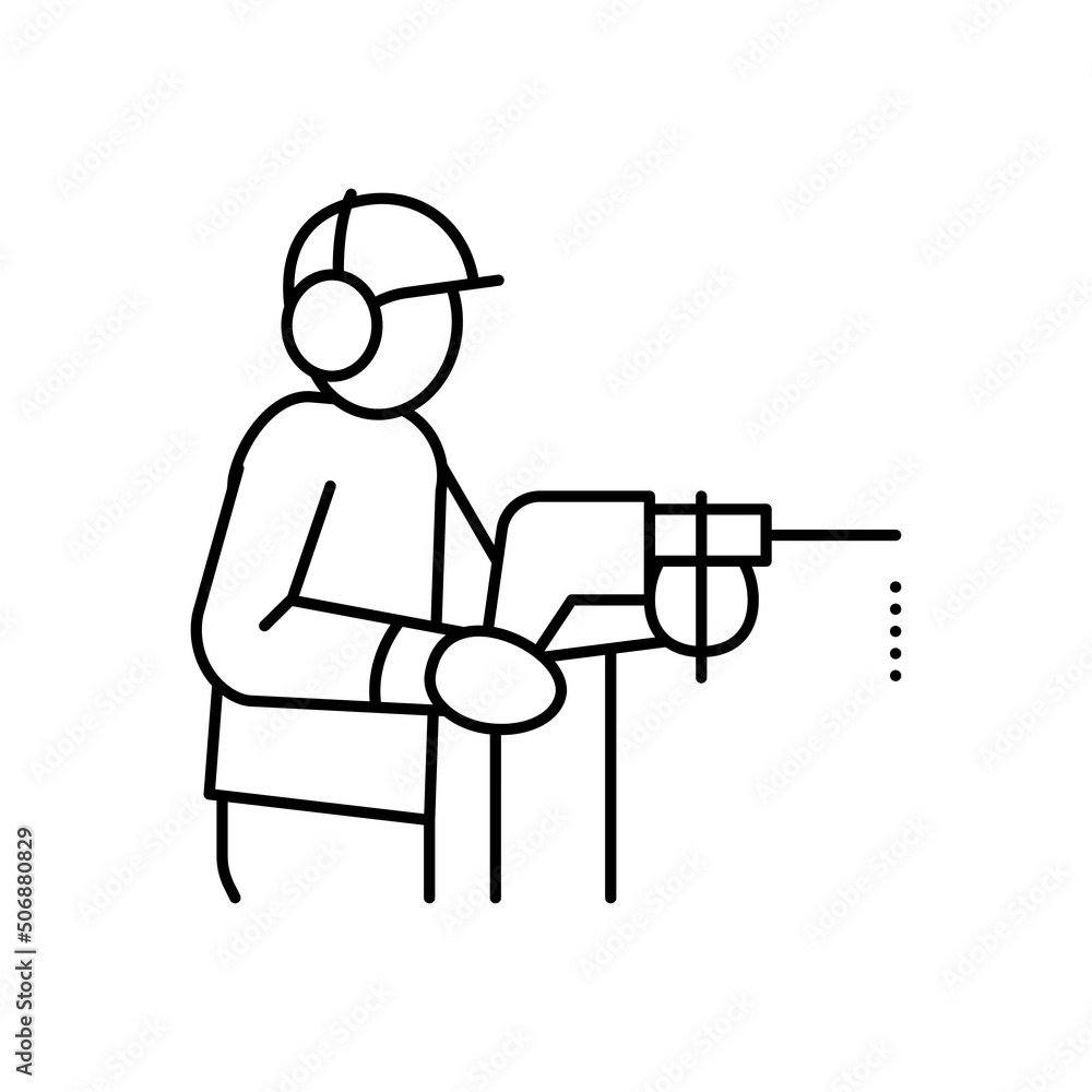 builder drilling wall line icon vector illustration builder drilling wall line icon vector illustration