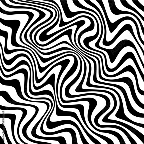 Vector Seamless Pattern with Distorted Stripes. Abstract Minimalist Monochrome Waves. Water Ripple Texture