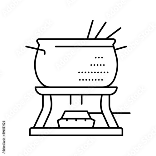copper fondue pot line icon vector illustration