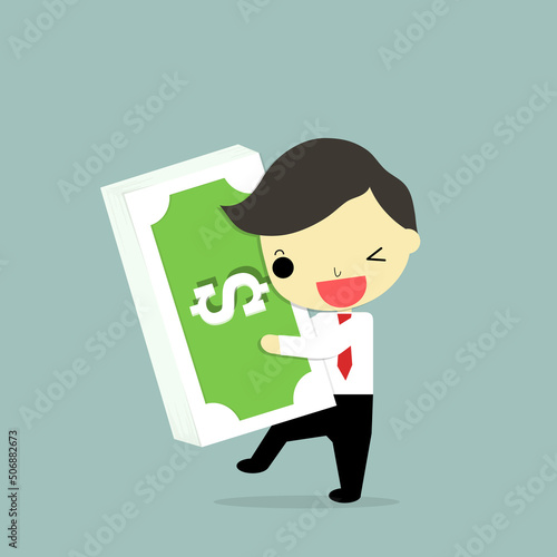 Successful Businessman with a Lot of Money. Money finance success. Make money and save money concept, illustration.