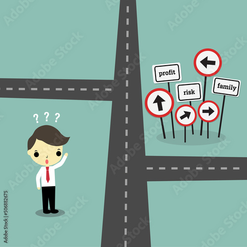 Many directions. Concept of confused business with different directions. Find the way to success concept illustration.