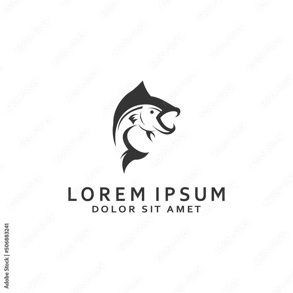 Fish logo, fishinghook, fish oil and seafood restaurant icon. With vector icon concept design illustration template Fish logo, fishinghook, fish oil and seafood restaurant icon. With vector icon concept design illustration template