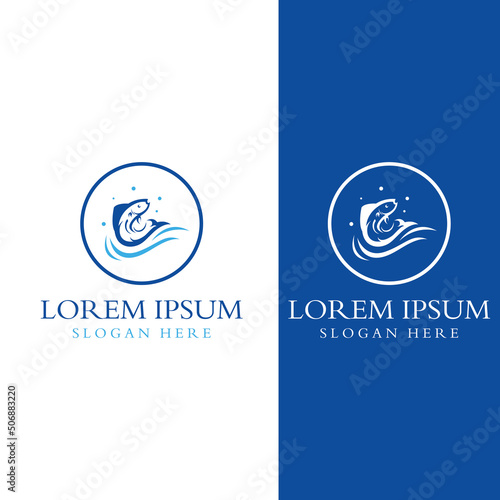 Fish logo, fishinghook, fish oil and seafood restaurant icon. With vector icon concept design illustration template