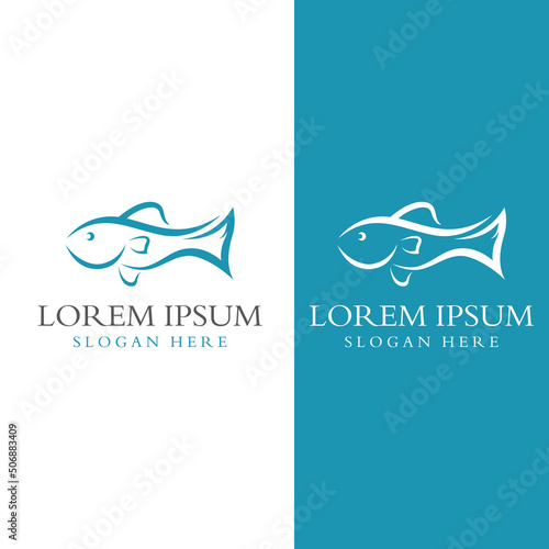 Fish logo, fishinghook, fish oil and seafood restaurant icon. With vector icon concept design illustration template