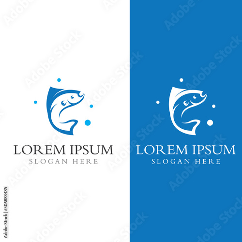 Fish logo, fishinghook, fish oil and seafood restaurant icon. With vector icon concept design illustration template