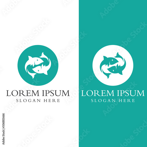 Fish logo, fishinghook, fish oil and seafood restaurant icon. With vector icon concept design illustration template