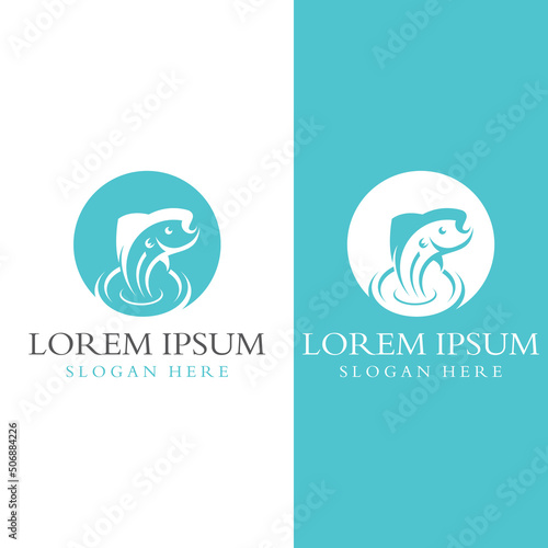 Fish logo, fishinghook, fish oil and seafood restaurant icon. With vector icon concept design illustration template