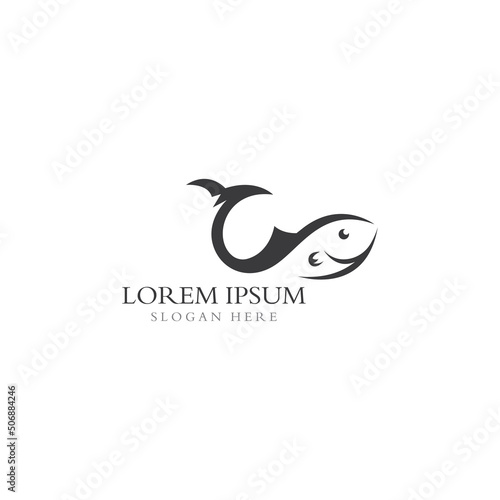 Fish logo, fishinghook, fish oil and seafood restaurant icon. With vector icon concept design illustration template