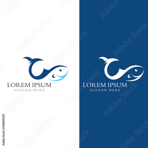 Fish logo, fishinghook, fish oil and seafood restaurant icon. With vector icon concept design illustration template