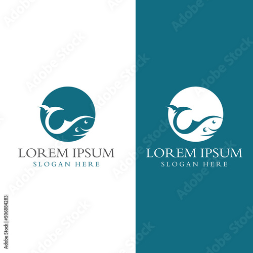 Fish logo, fishinghook, fish oil and seafood restaurant icon. With vector icon concept design illustration template