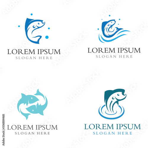 Fish logo, fishinghook, fish oil and seafood restaurant icon. With vector icon concept design illustration template