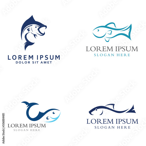 Fish logo, fishinghook, fish oil and seafood restaurant icon. With vector icon concept design illustration template