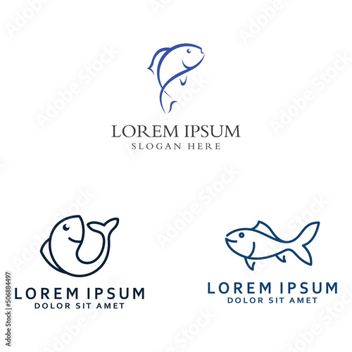 Fish logo, fishinghook, fish oil and seafood restaurant icon. With vector icon concept design illustration template