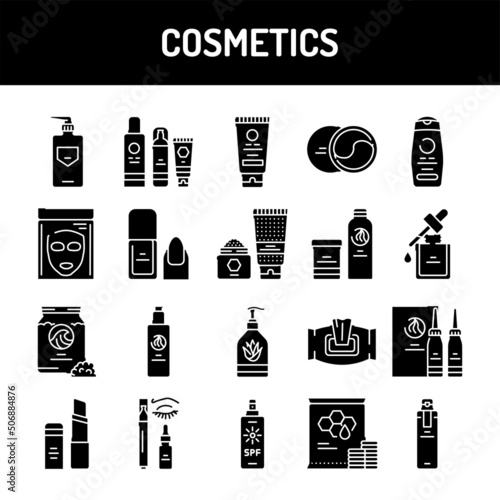 Cosmetics line icons set. Isolated vector element.