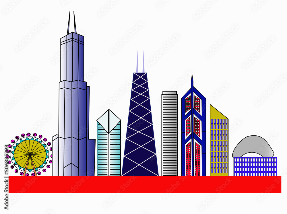 Naklejka premium Chicago City Skyline colored