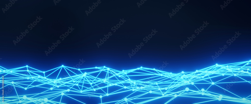 Abstract technology background with glowing blue interconnected plexus structure. 3D rendering