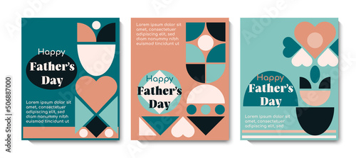 Happy Father's Day greeting card collection with abstract geometric pattern. Simple modern background for social media, poster, party invitation. Minimal design vector illustration