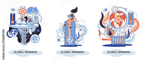 Global warming metaphor, human climate change, emissions destroy atmosphere and air, natural disaster, deforestation, global heating, lack of plants and drought. Environmental catastrophe on planet