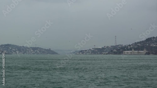 bosphorus and bridge view. istanbul and bosphorus view in winter. bosphorus and seagulls photo