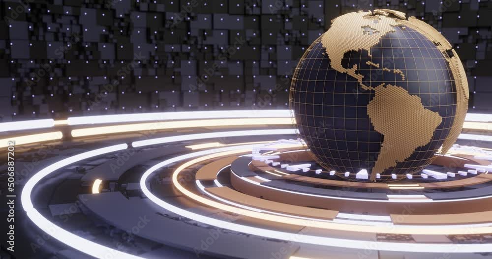 Looped World Map 3D Global Digital World map. Futuristic cosmic planet globe. Sci Fi ...