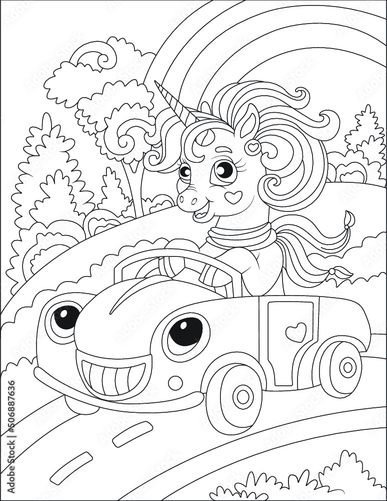 Funny unicorn coloring page for kids Stock Vector | Adobe Stock