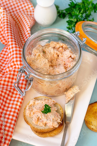 Salmon rillettes with cream and mustard photo